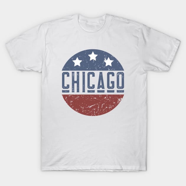 Chicago in Round Shaped American Flag Vintage T-Shirt by Inspire Enclave